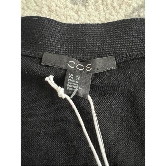 Cos Cardigan Sweater Women XS Oversized Black 100% Wool Button Up V-Neck - Picture 3 of 6